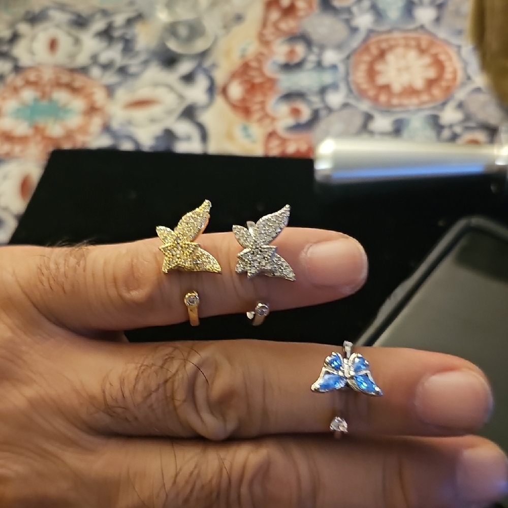 Elegant Gold and Silver Butterfly Ring Set